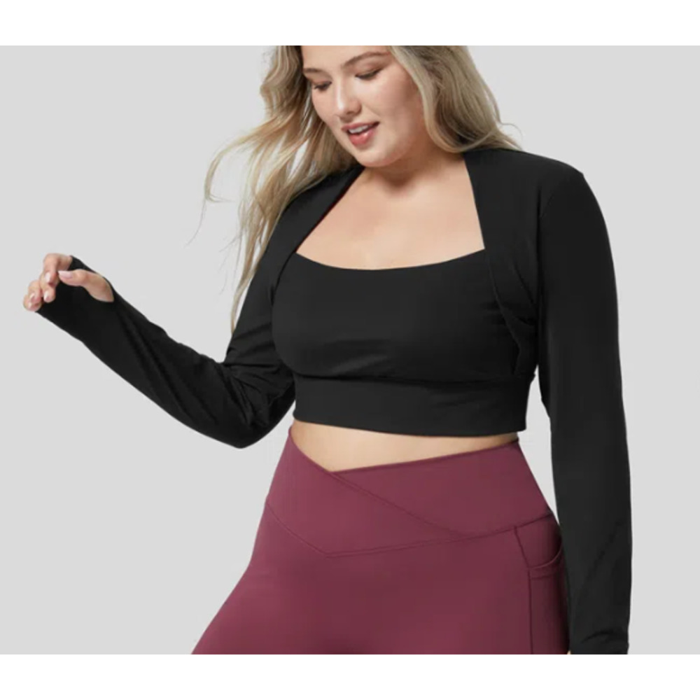 Halara Black Cloudful Air Plush Cropped Yoga Sports Top Medium NWT - Picture 10 of 11